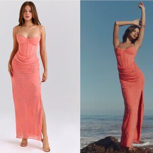 House of CB CARMELLA Coral Embellished Hand Beaded Maxi Dress NWOT